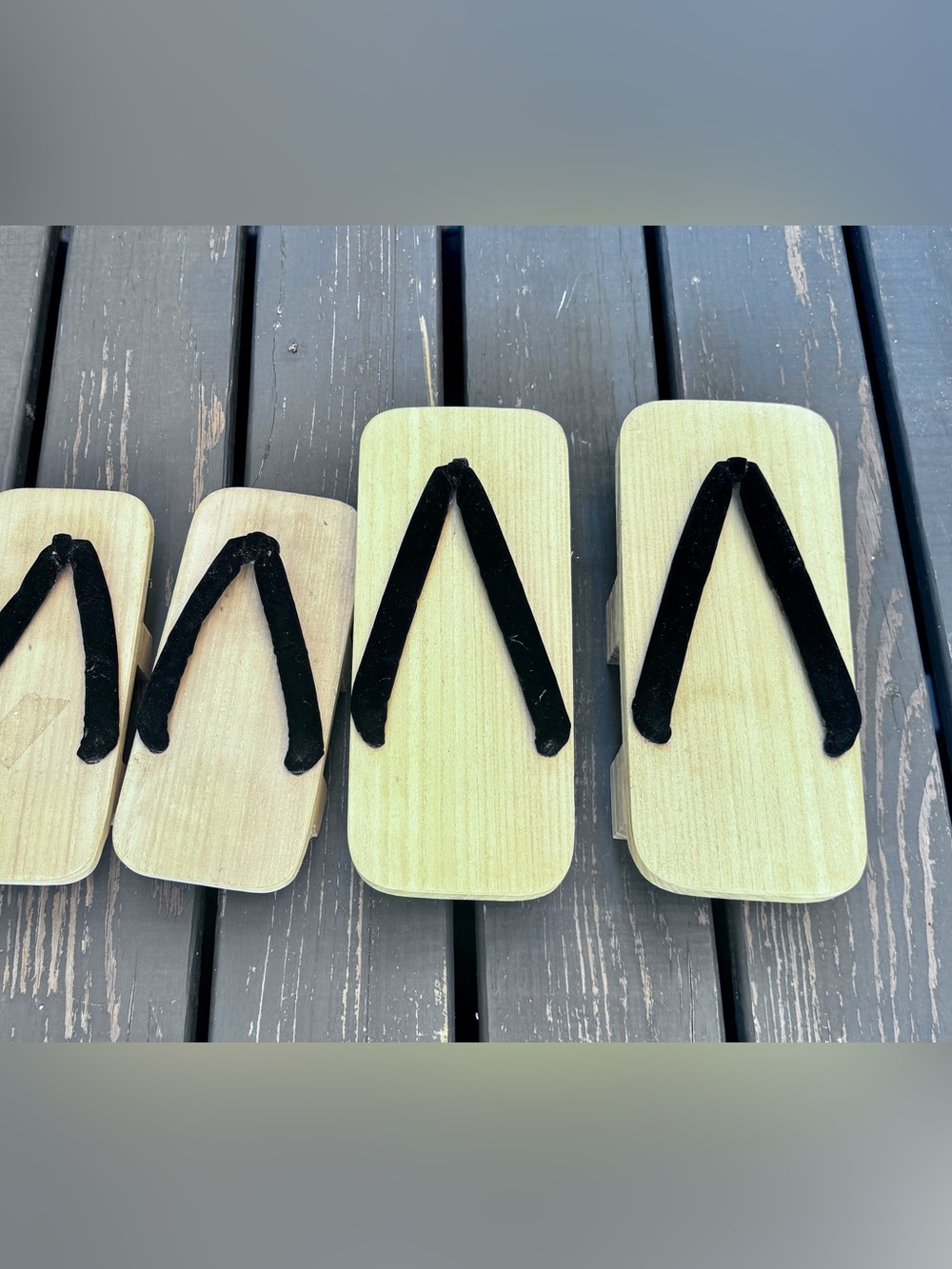 Vintage Japanese Wooden Geta-Style Sandals with Black Velvet  large and medium